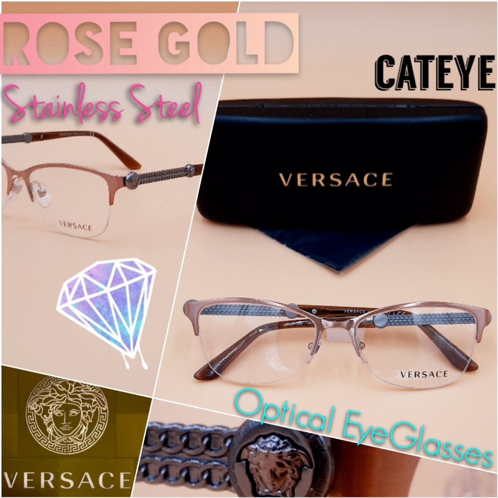 Versace Optical Eyeglasses Rose Gold Stainless New